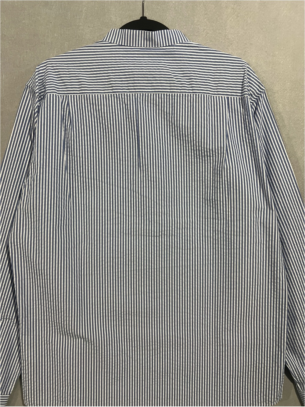 Longchamp Shirt Men’s Large Blue White Vertical Striped Band-Collar Long Sleeve - Picture 6 of 15